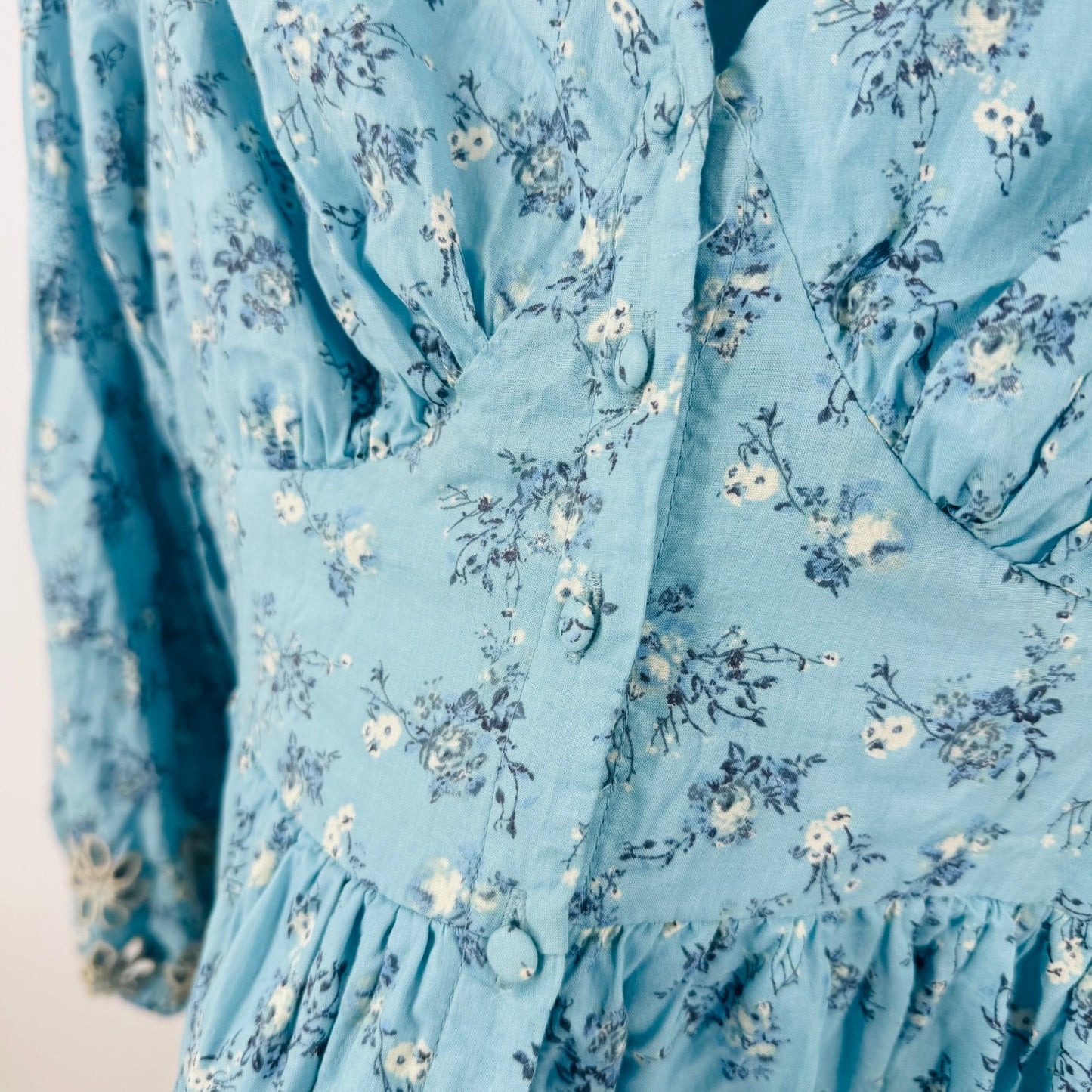 Anthropologie A Collective Story Smocked Floral Babydoll Dress Long Sleeve Sz M