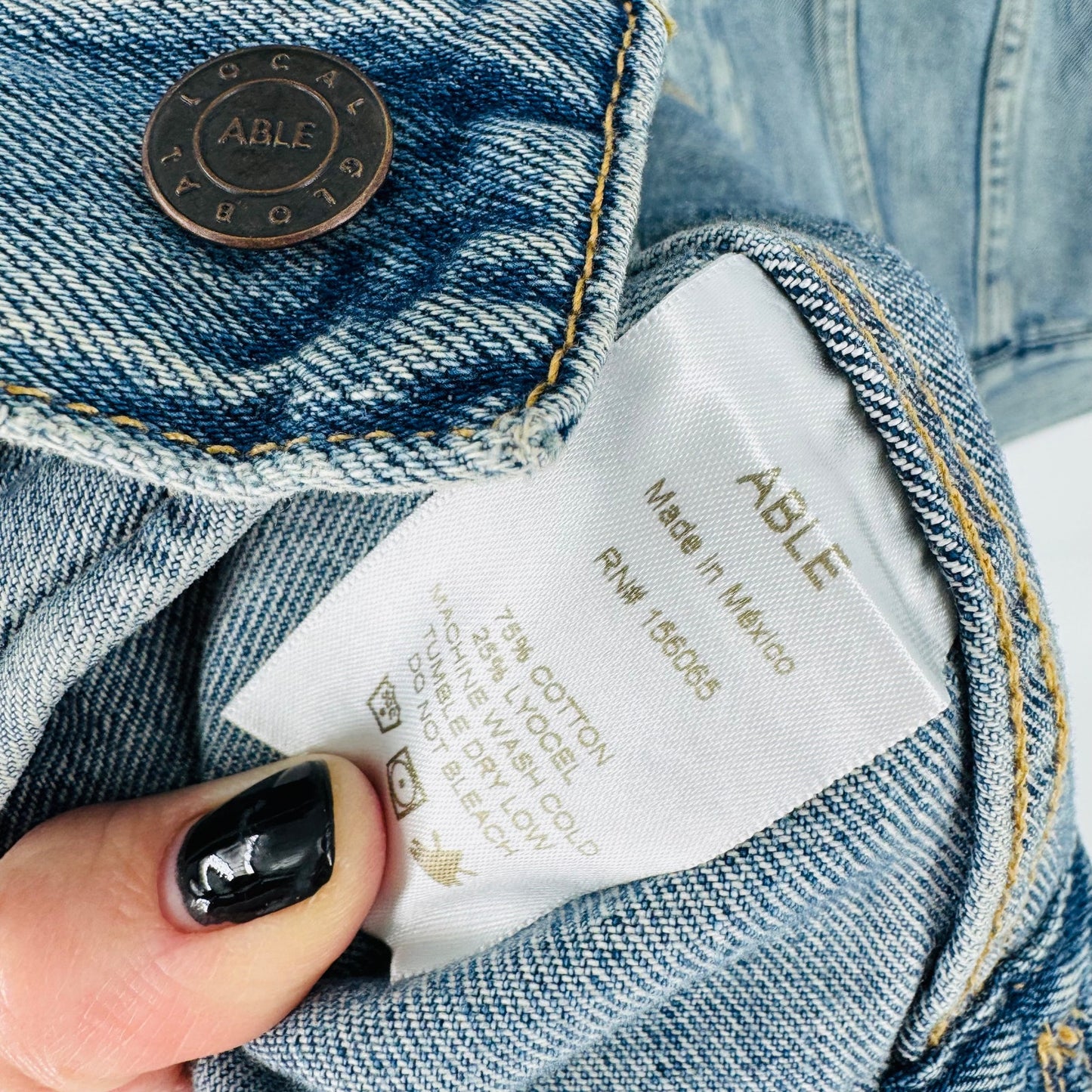 Able The Merly Jacket Distressed Denim Light Blue Wash Cotton Blend Size 1X