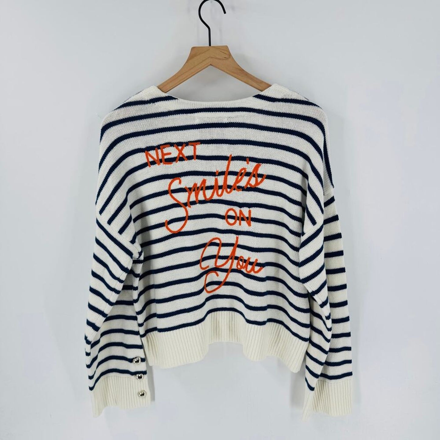Kerri Rosenthal XOKR Striped Pullover Sweater Embroidered Nautical Size M Medium