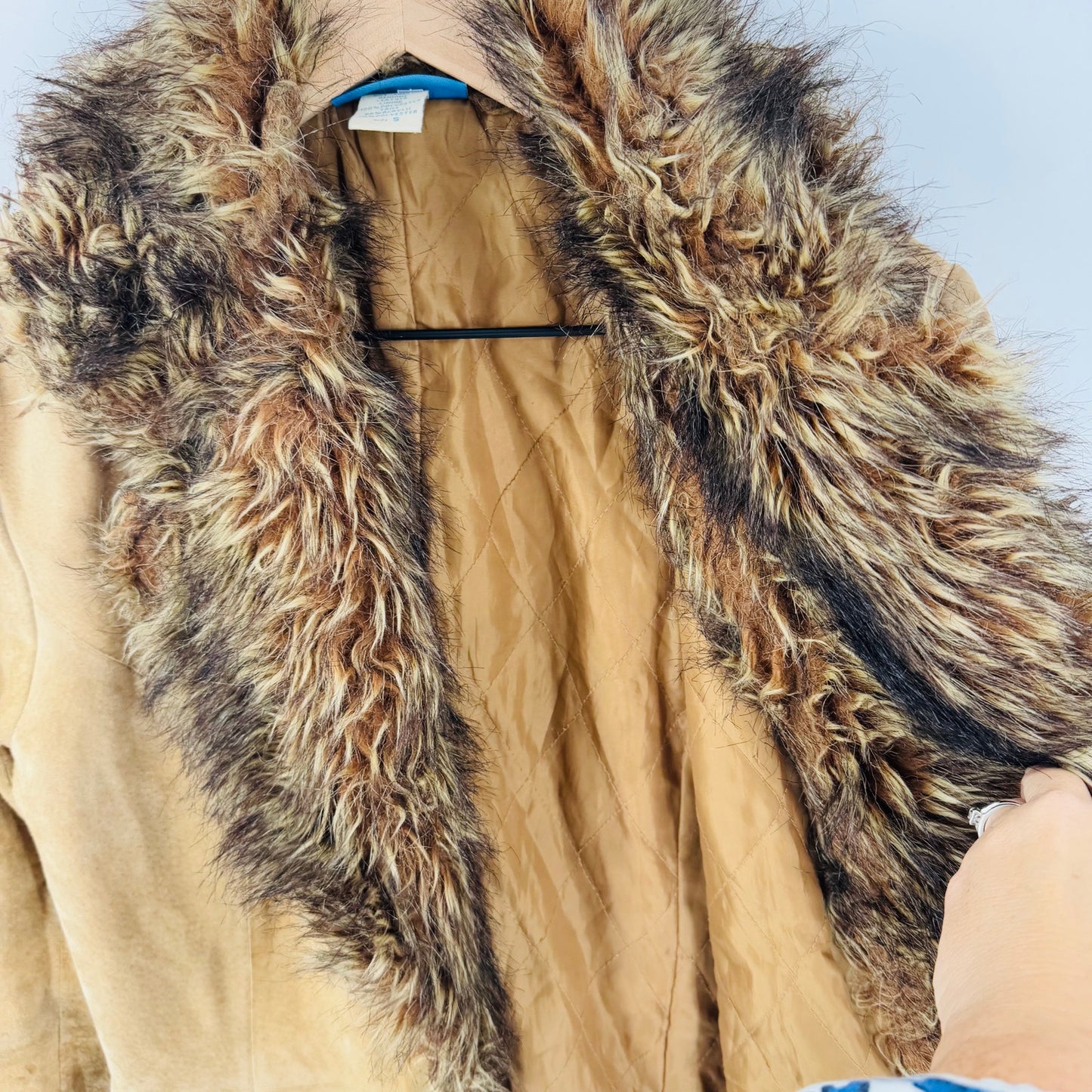 Vintage Delia’s Suede Faux Fur Penny Lane Coat Camel Brown Size S Small