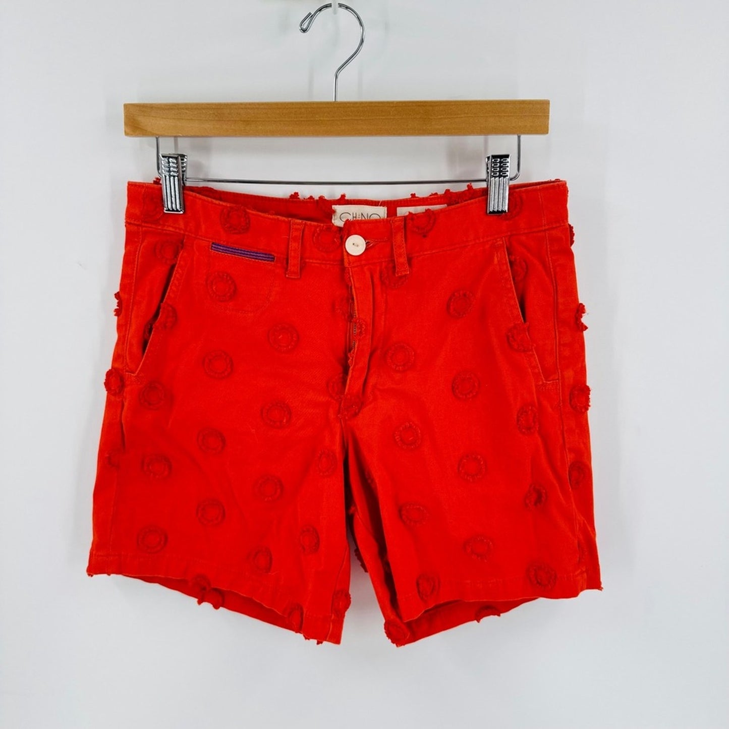 Chino by Anthropologie Relaxed Textured Red Chino‎ Shorts Stretch Frayed Hem 28