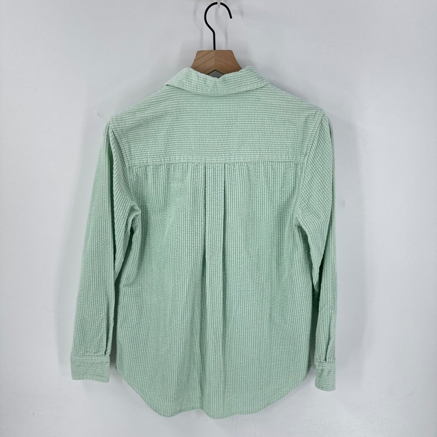 GAP Wide Wale Mint Green Corduroy Striped Button Down Shirt Size S Coastal