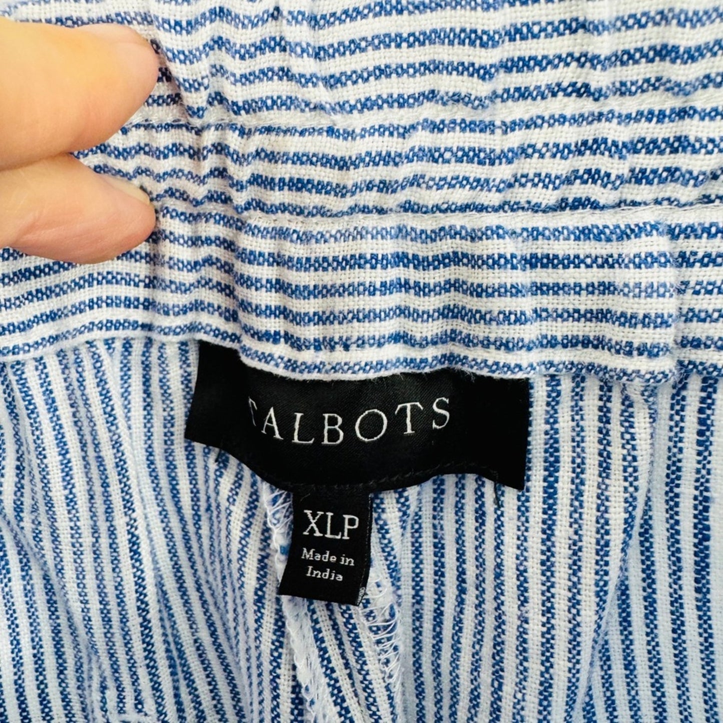 Talbots Linen Pants Blue White Stripe XLP Petite Coastal Summer Beachy Relaxed
