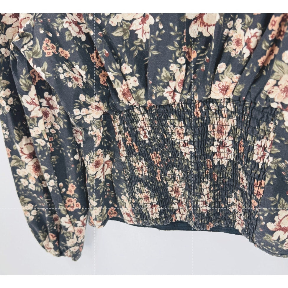 Abercrombie & Fitch Dark Floral Square Neck Corset Romantic Long Sleeve Top Large
