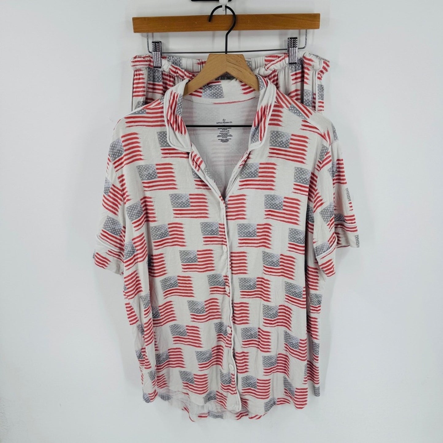 Little Pajama‎ Co. American Flag Sleepwear Set Button Top Shorts XXL Bamboo