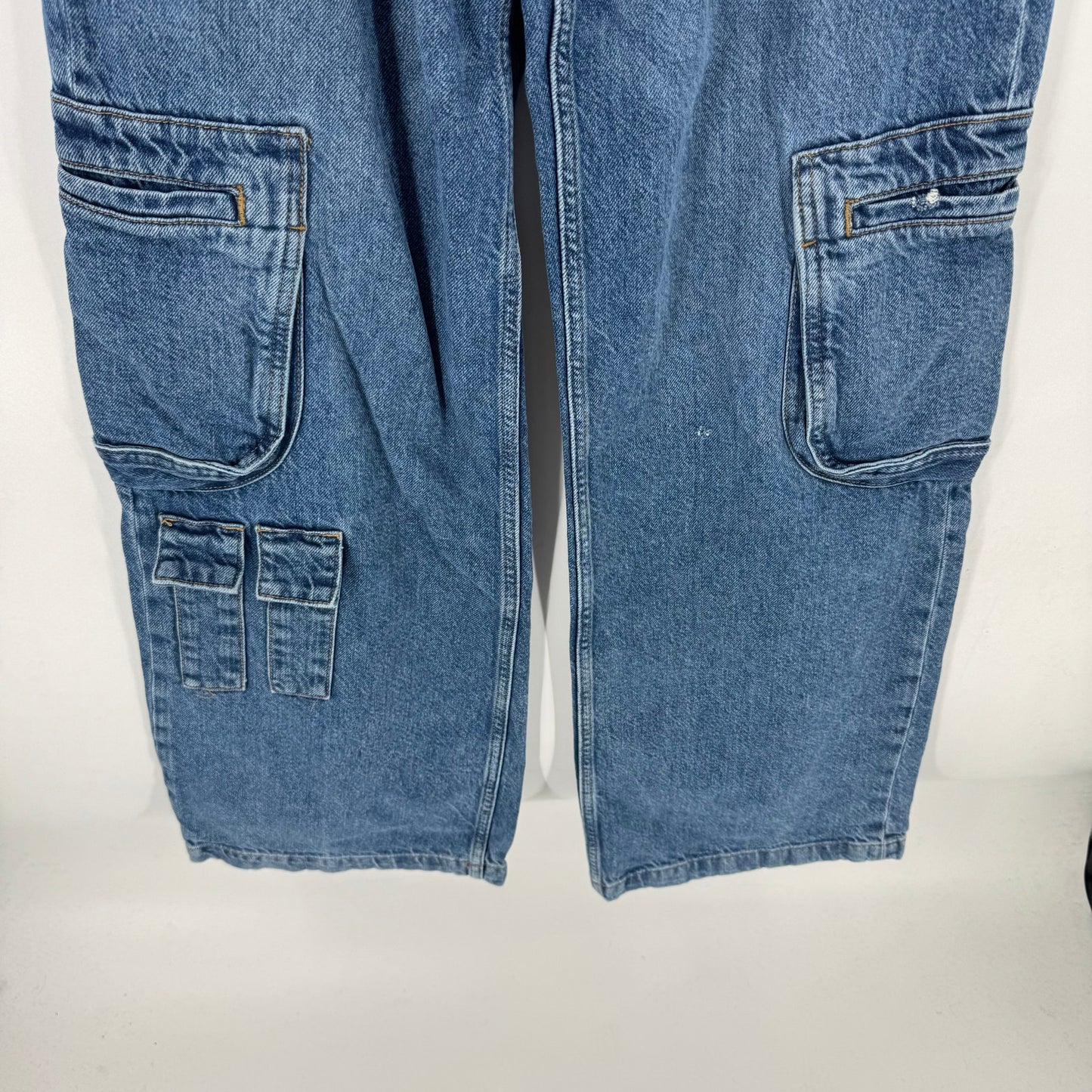 MNG Mango Denim Cargo Jeans Women’s Size 4 Wide Leg Utility Carpenter Style