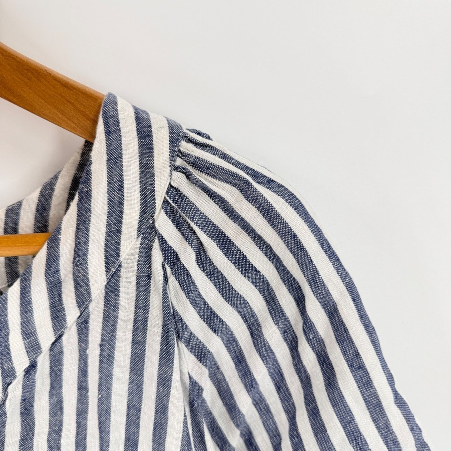 J.Crew Linen Striped Split Neck Top Navy Blue XL Boat Summer Nautical Coastal