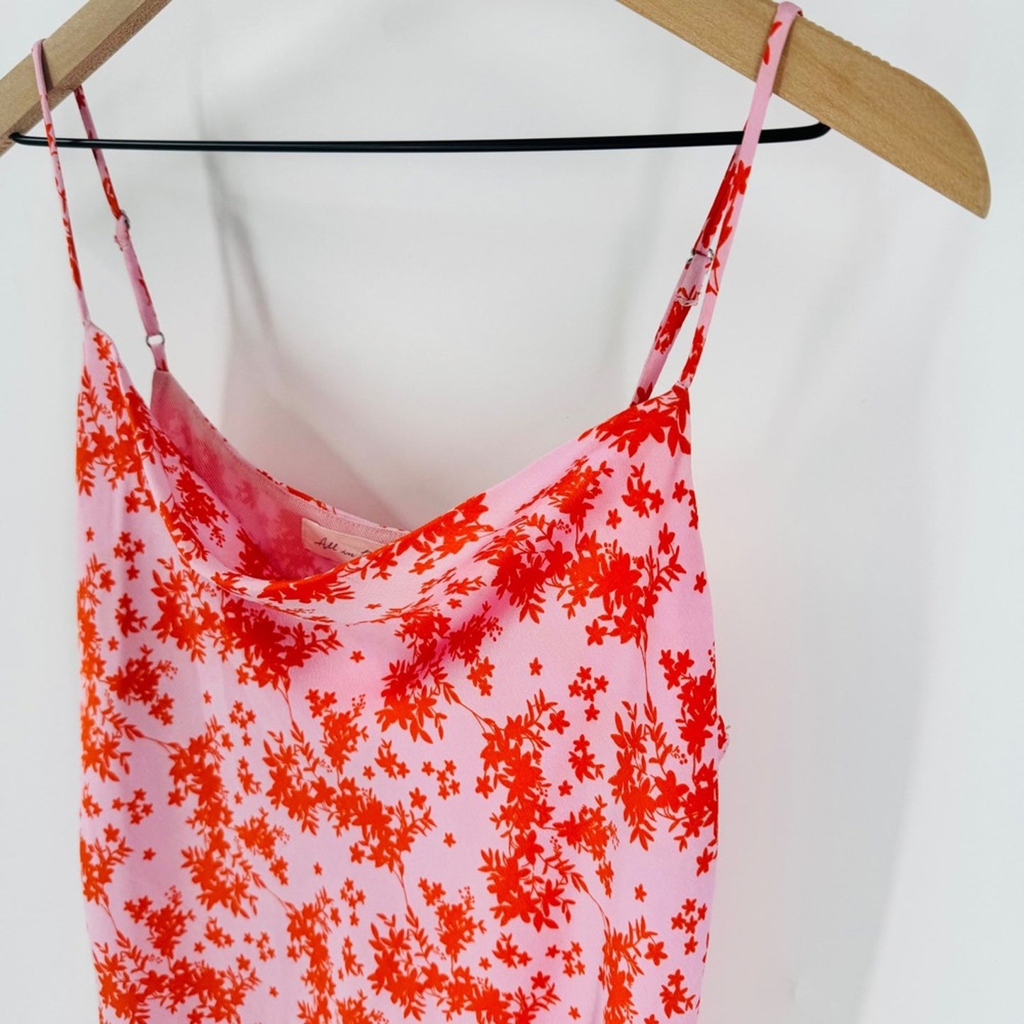 All In Favor Midi Dress Slip Cowl Neck Floral Pink Red Spaghetti Strap Size S