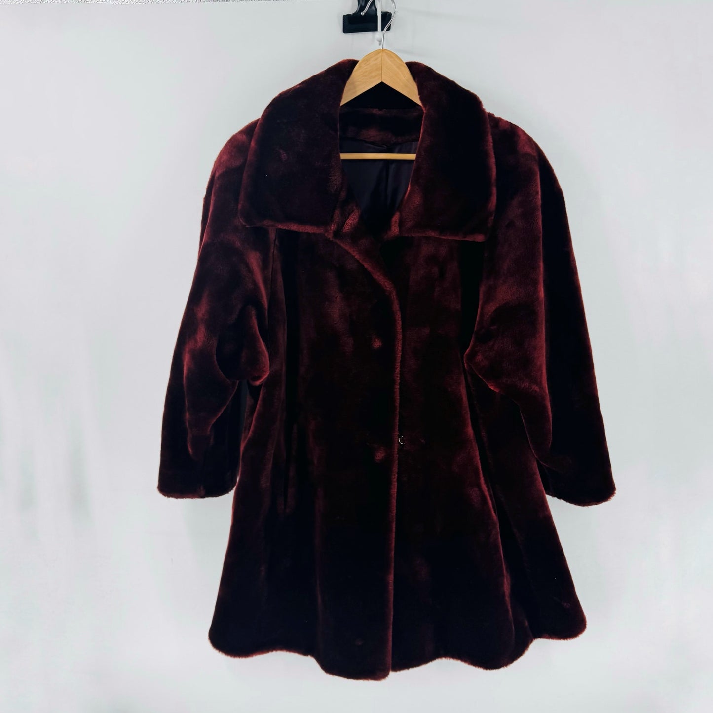 Vintage Foxrun Faux Fur Coat Made in USA Burgundy Plush Winter Jacket Size M