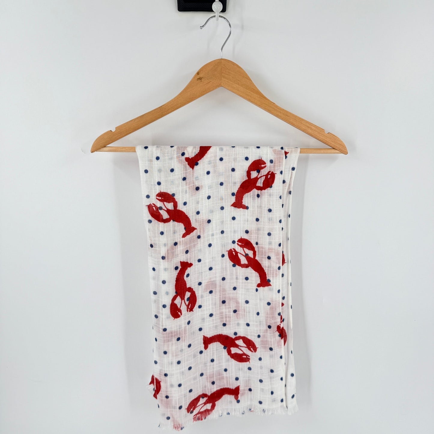 Lobster Print Scarf White Red Blue Coastal Americana Nautical Summer
