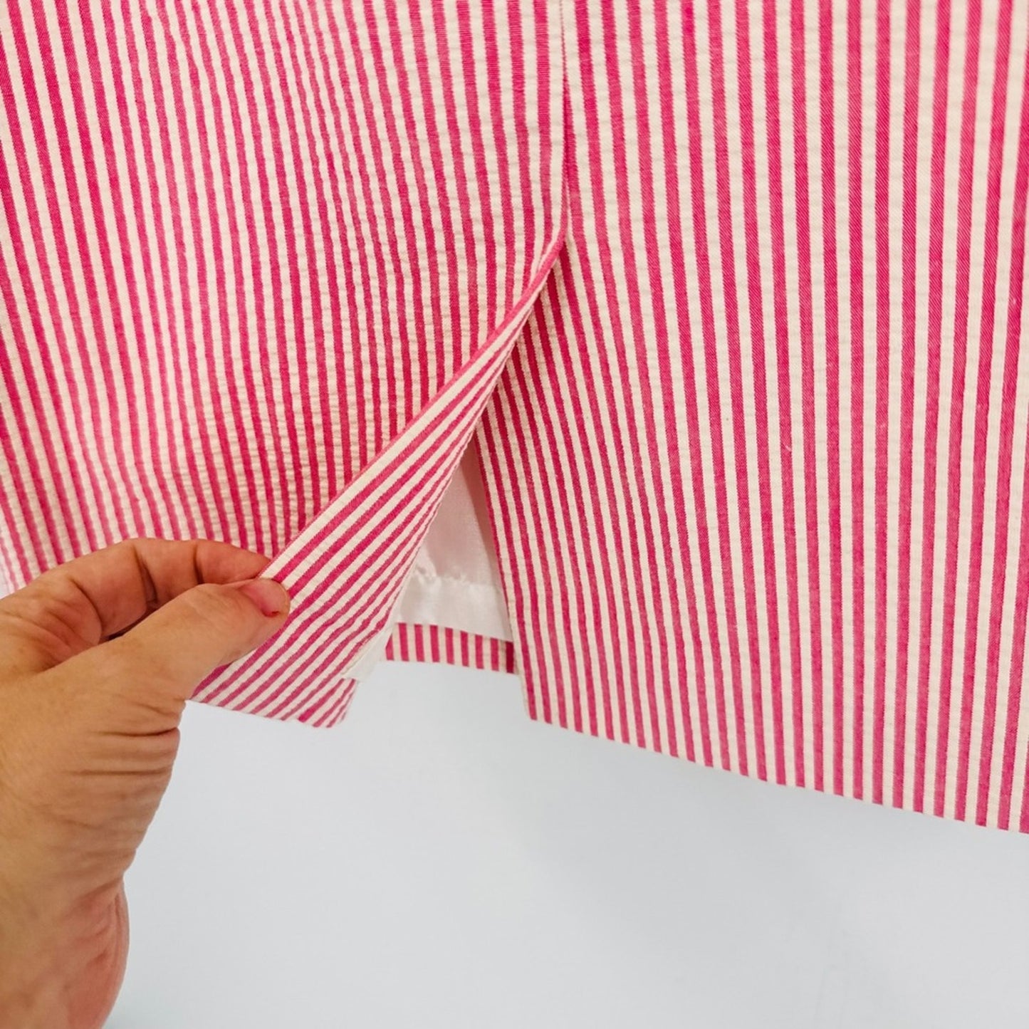Vintage 90s Talbots Pencil Skirt Red White 12P Seersucker Striped Cotton USA
