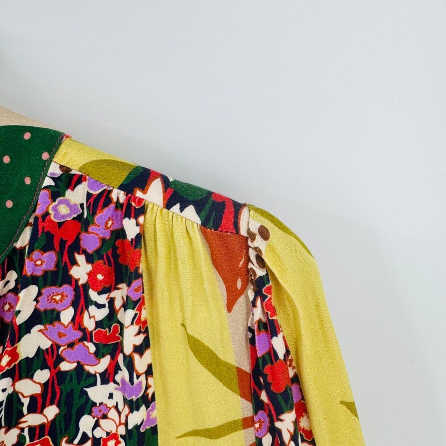 Fate Patchwork Print Button‎ Front Blouse NWT Women’s Small Colorful Boho Top