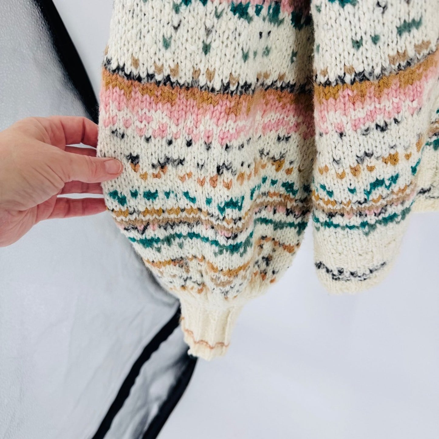 Pilcro Anthropologie Chunky Knit Fair Isle Turtleneck Cream Size L Cozy Cottage