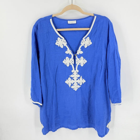 Charter Club Tunic Blue Plus Size 1X Embroidered V-Neck Coastal Boho Cover-Up