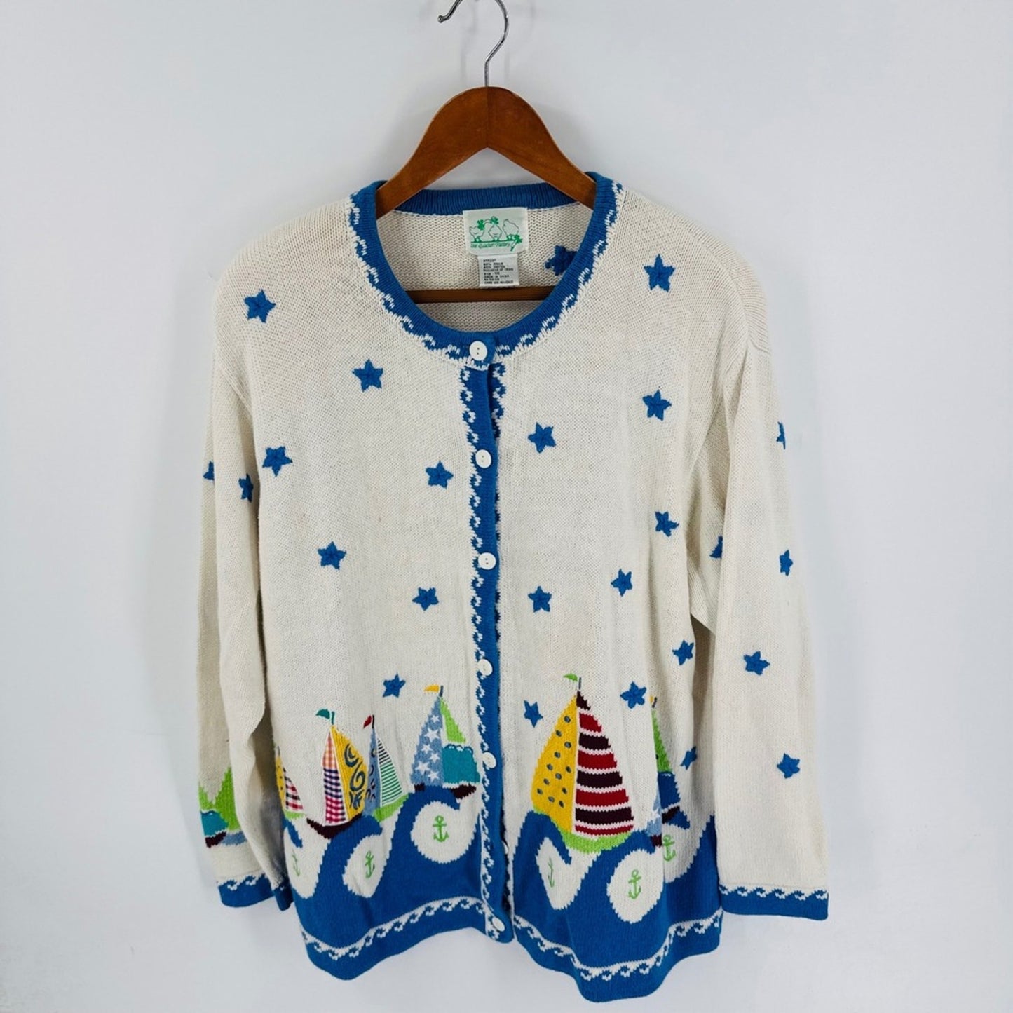 Vintage Sailboat Nautical Cardigan Sweater Novelty Whimsical Size 1X Coastal