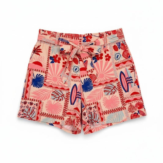 Robert Louis Shorts Elastic Waist Pull On Tie Front Rayon Printed Pattern Size M