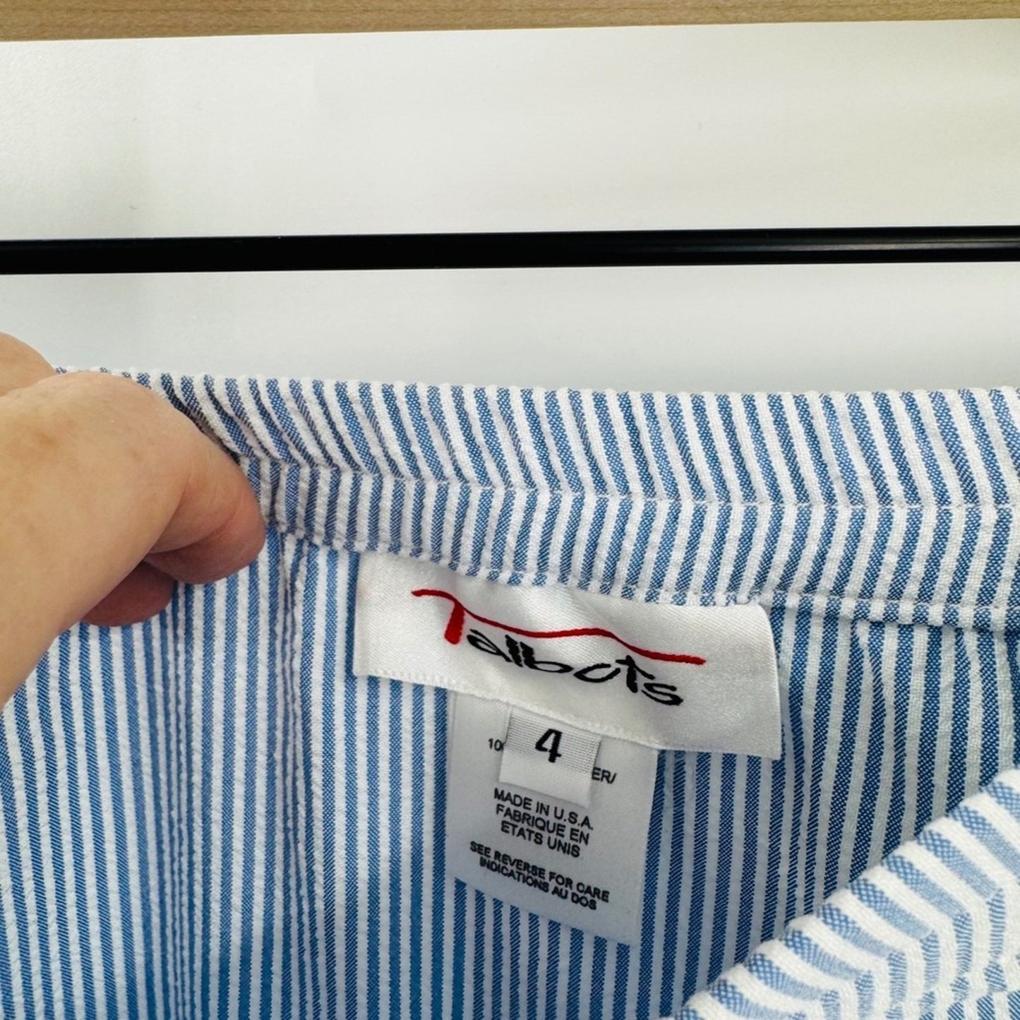 Talbots Vintage Blue White Pinstripe Midi Skirt Size 4 Preppy Coastal Seersucker