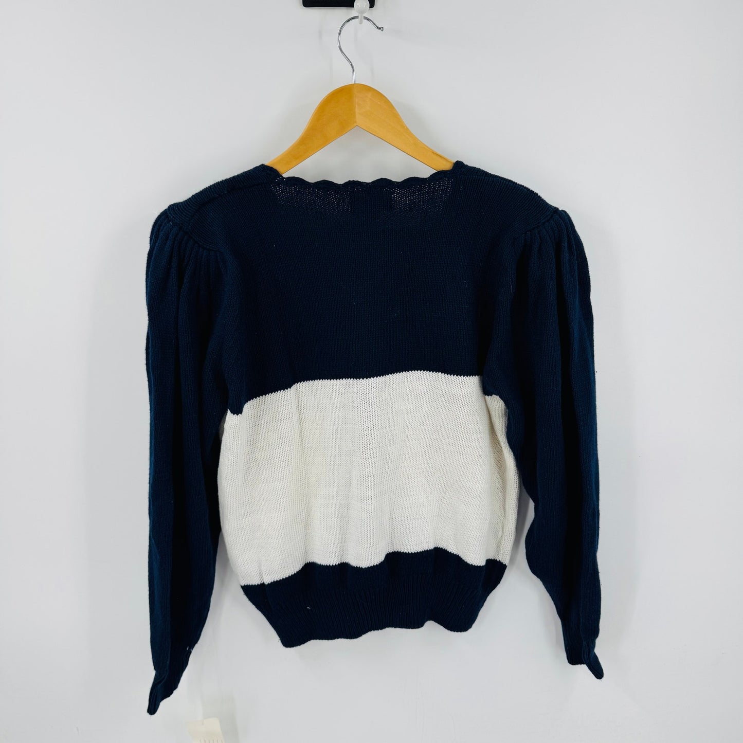 Vintage Floral Embroidered Cardigan Navy & Cream Deadstock Women’s L Cottage