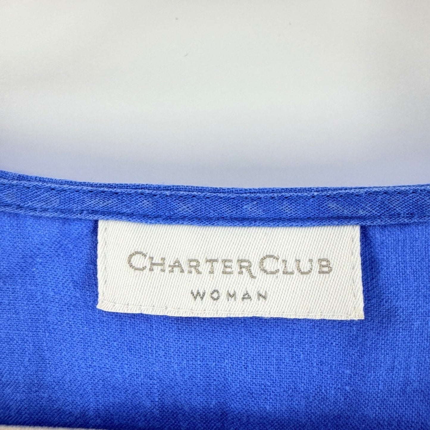 Charter Club Tunic Blue Plus Size 1X Embroidered V-Neck Coastal Boho Cover-Up