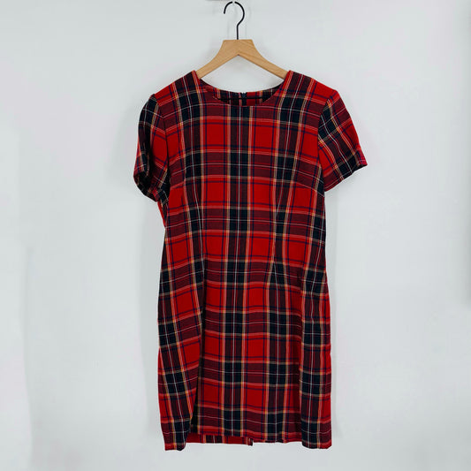 Vintage Positive Attitude Red Tartan Plaid Dress Size 12 USA 80s Holiday Classic