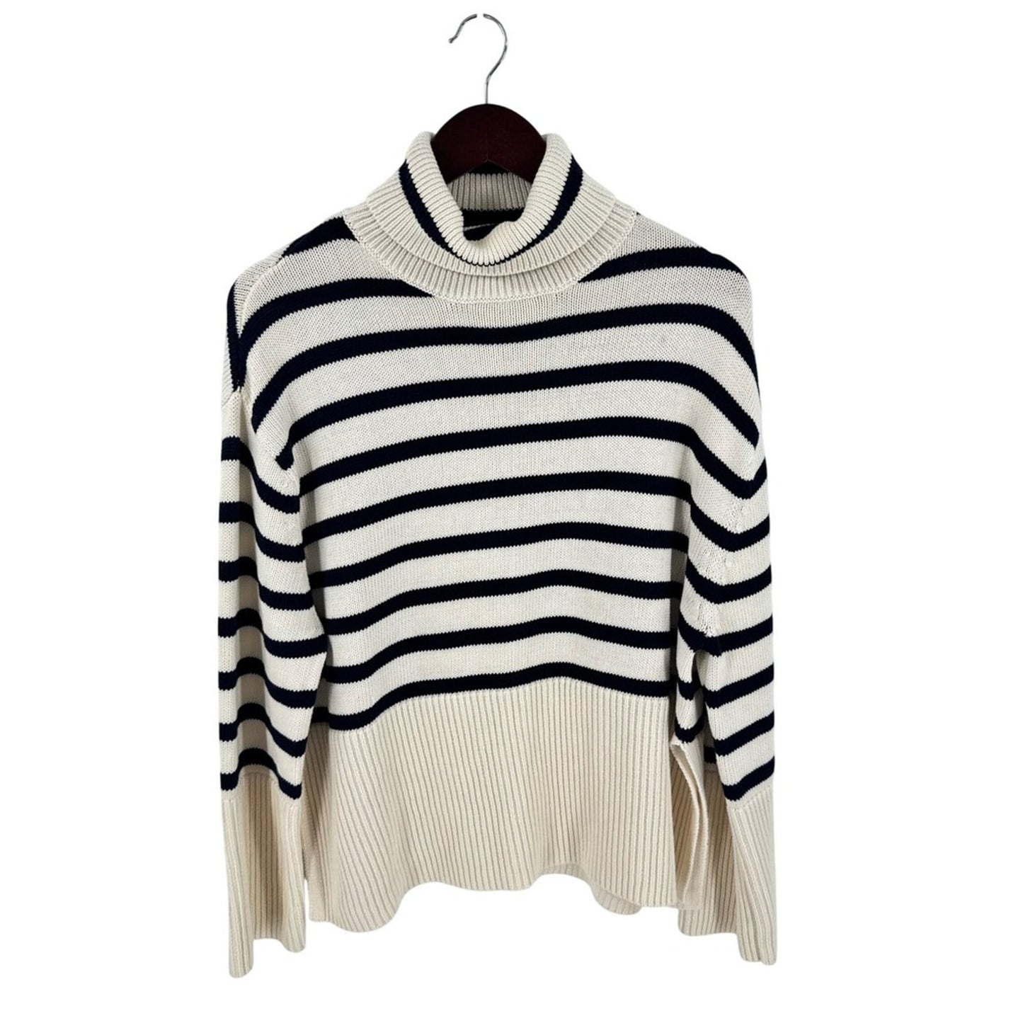 Gap 100% Cotton Turtleneck Cream Navy Striped Nautical Coastal Preppy Size XS