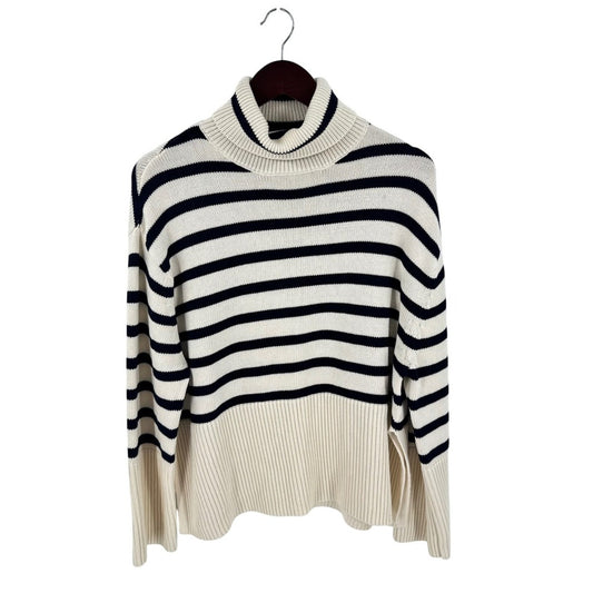 Gap 100% Cotton Turtleneck Cream Navy Striped Nautical Coastal Preppy Size XS