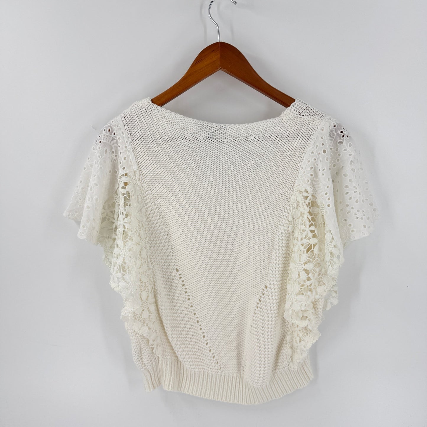 Democracy Crochet Knit Top Ivory Petite Medium Cotton Eyelet Coastal Boho