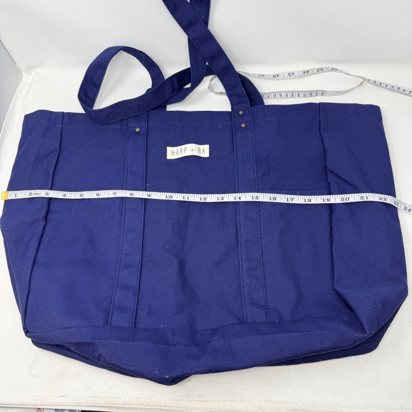 Harp + Ra Large Canvas Tote Bag Navy Blue Multi Pocket Travel Work Bag