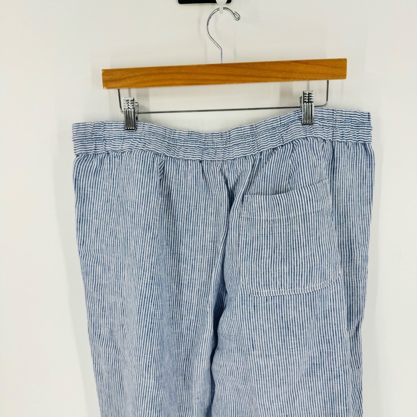 Talbots Linen Pants Blue White Stripe XLP Petite Coastal Summer Beachy Relaxed