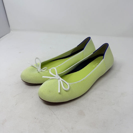 Rothys The Ballet Flat Lime Green White Knit Bow Shoes Round Toe Size 7.5 Spring