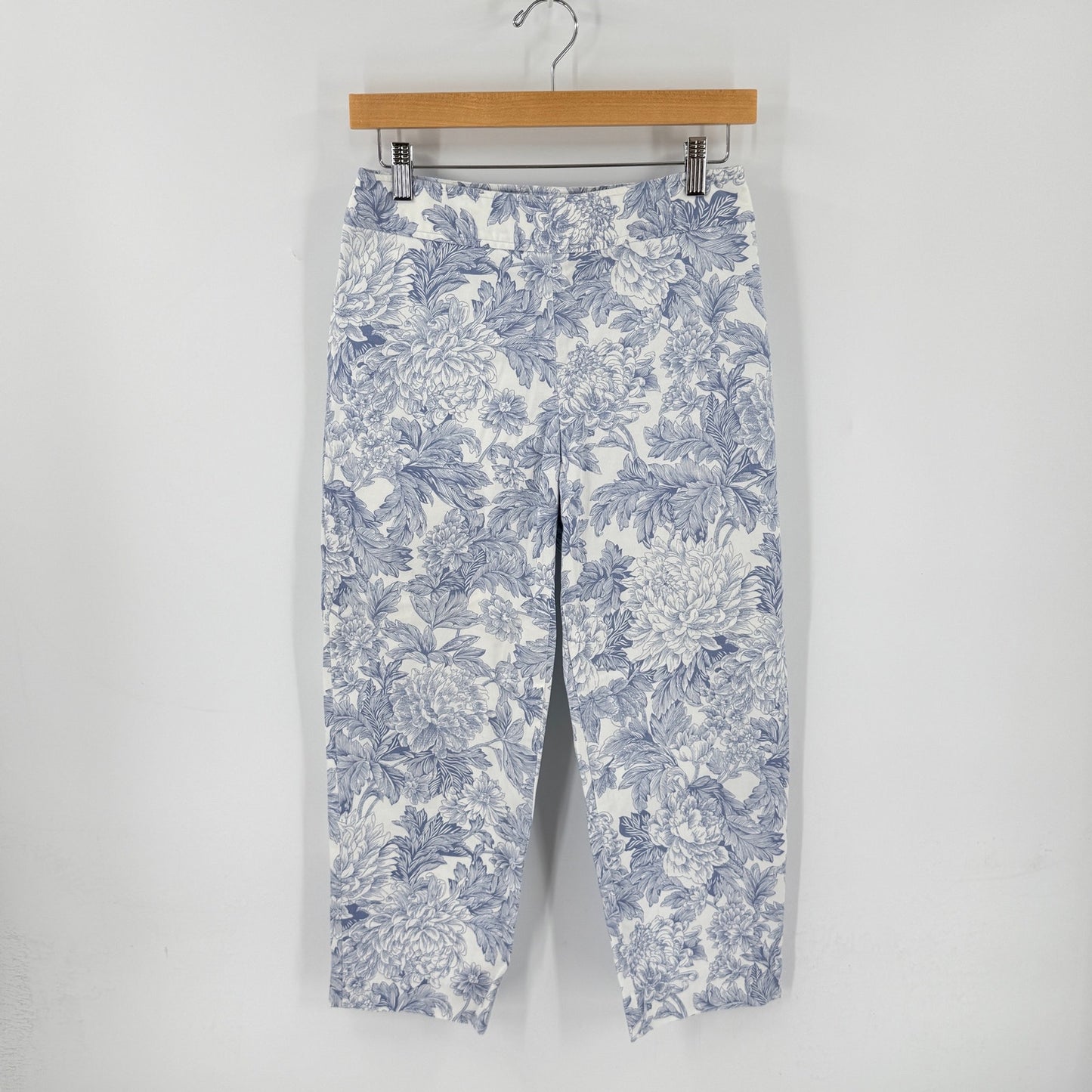 Vintage Rafaella Floral Capris Blue White 6P Cottage Coastal Garden Party