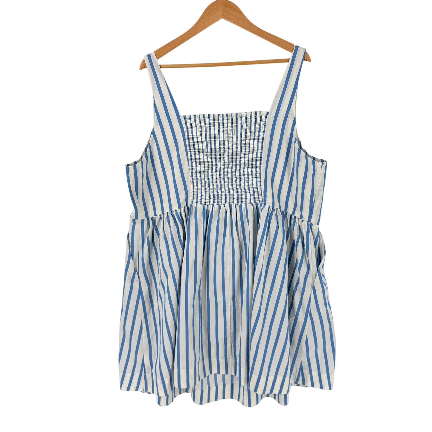 Old Navy Striped Sundress Blue White 3X Tiered Pockets Coastal Summer