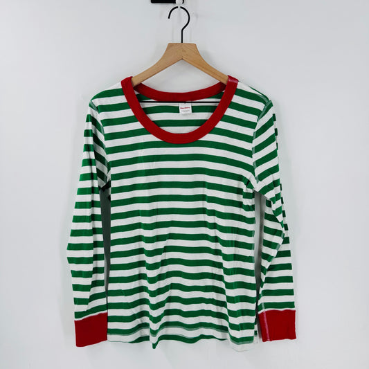 Hanna Andersson Women’s Green White Stripe Christmas Holiday Pajama Shirt XL