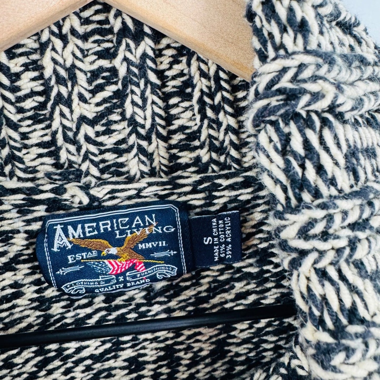Marled Chunky Knit American Flag Knit Turtleneck Size S Heritage Cabin Cabin