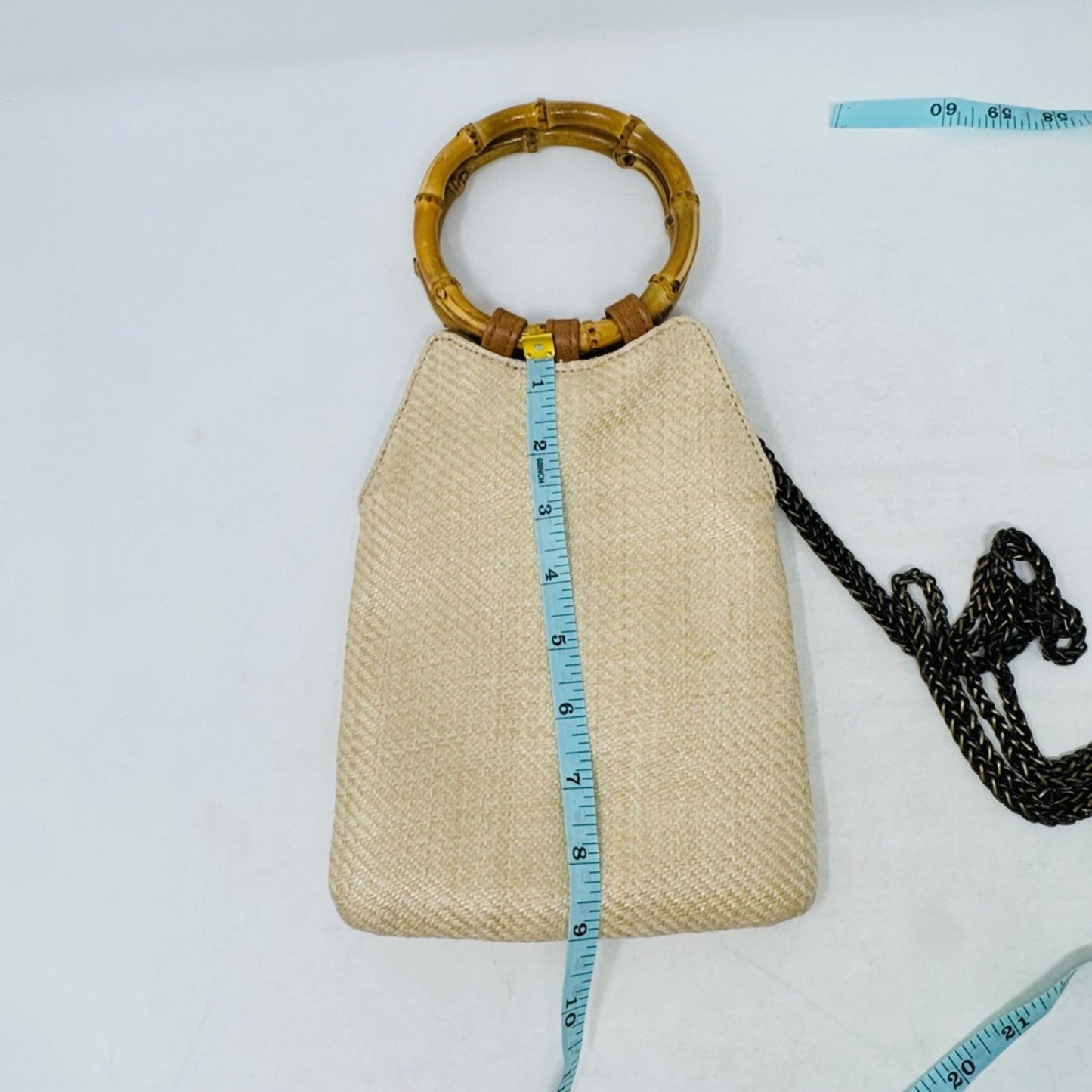 Lulus Small Woven Straw Beige Handbag Bamboo Ring Handle Boho Crossbody Bag Boho