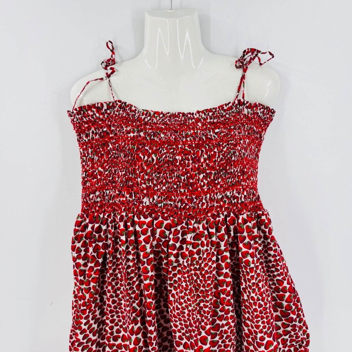 J. Crew Strawberry Print Smocked Midi Dress Size XL Whimsical Summer Fruit Print