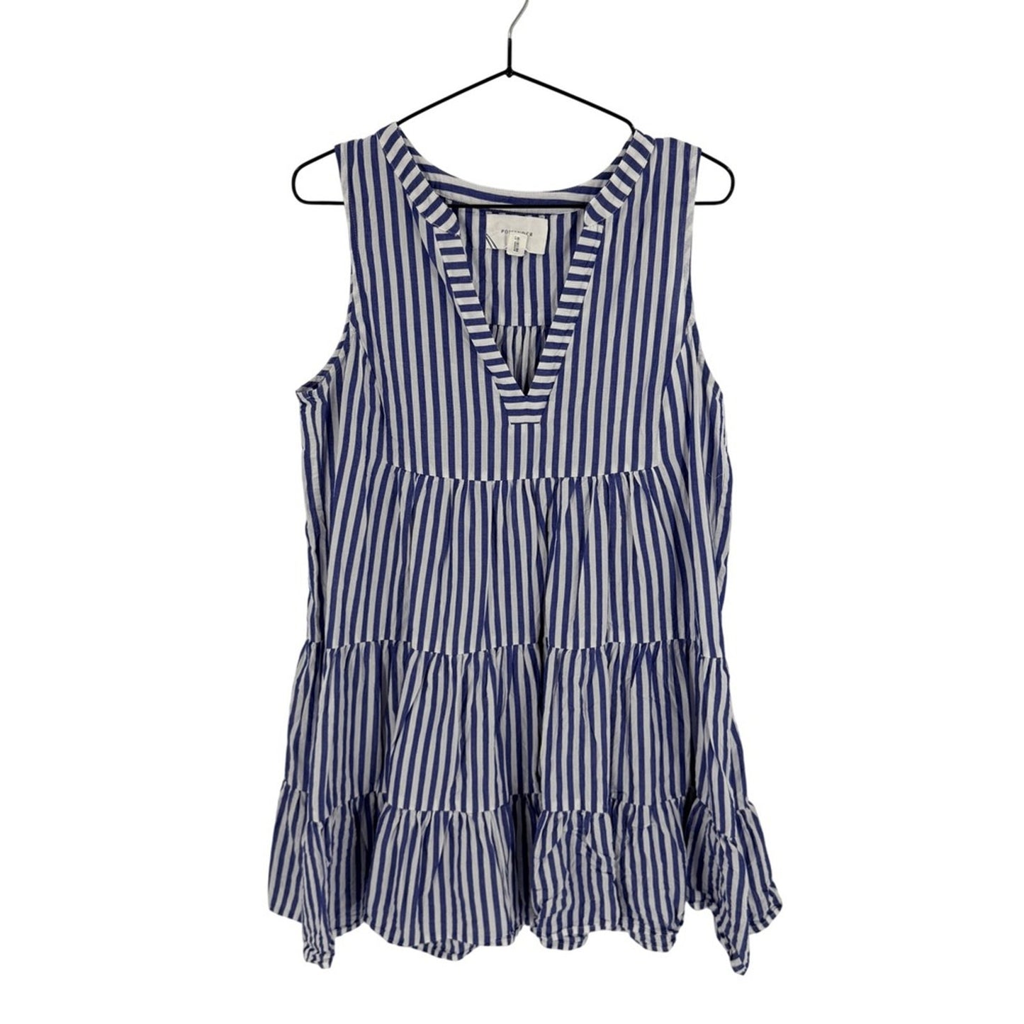 Tuckernuck Pomander Place Blue White Striped Tiered Dress Size L Coastal Preppy