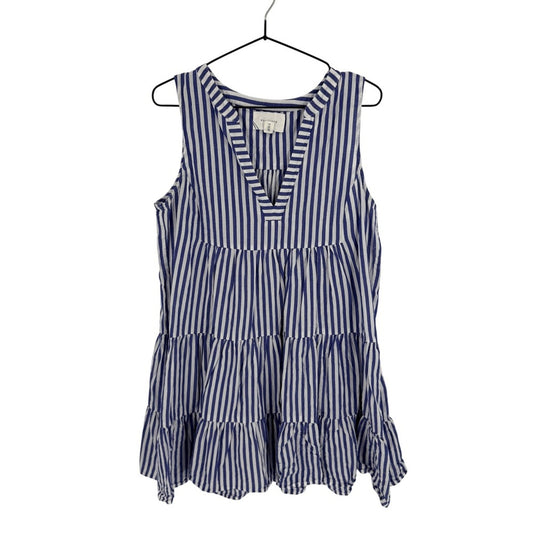 Tuckernuck Pomander Place Blue White Striped Tiered Dress Size L Coastal Preppy