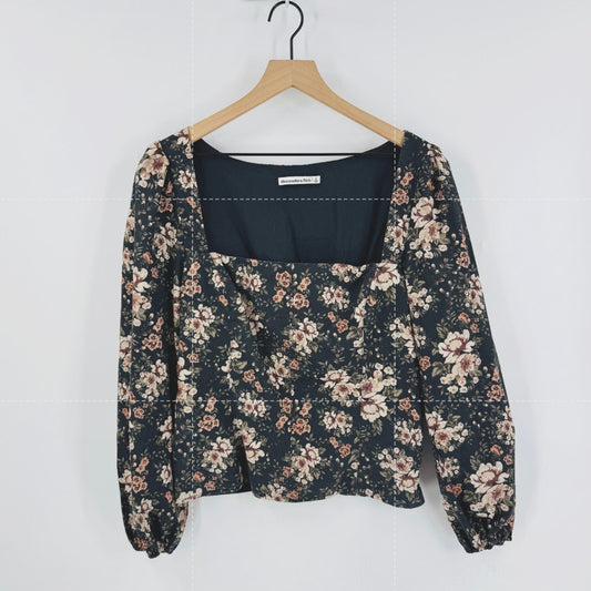 Abercrombie & Fitch Dark Floral Square Neck Corset Romantic Long Sleeve Top Large