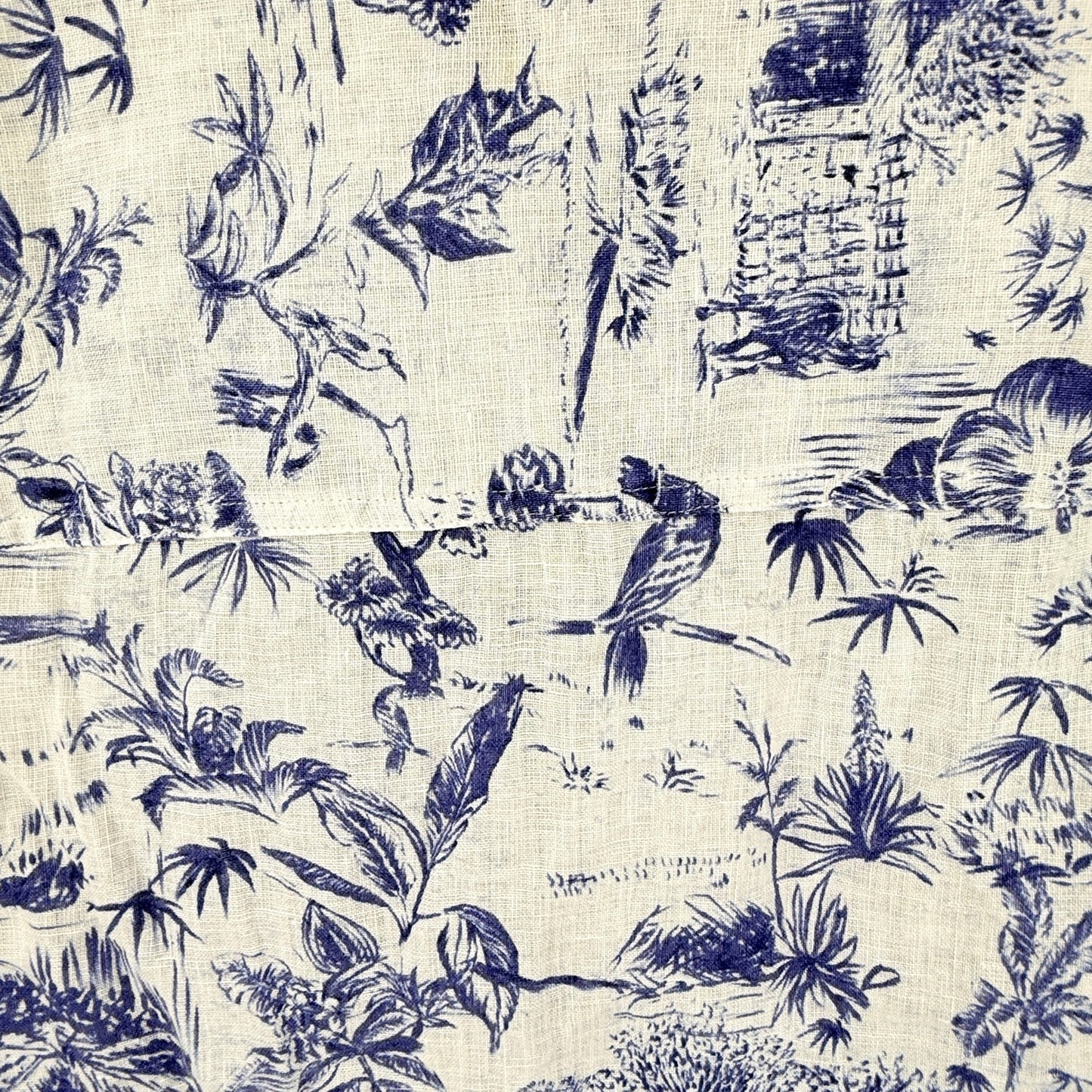 Joie 100% Linen Button Down Shirt Blue White Tropical Print 2X Coastal