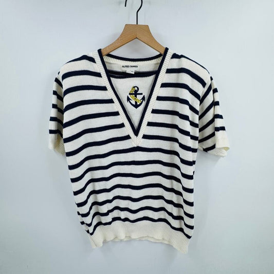 Vintage‎ Alfred Dunner Nautical Stripe Sweater Anchor Embroidery Size L Coastal