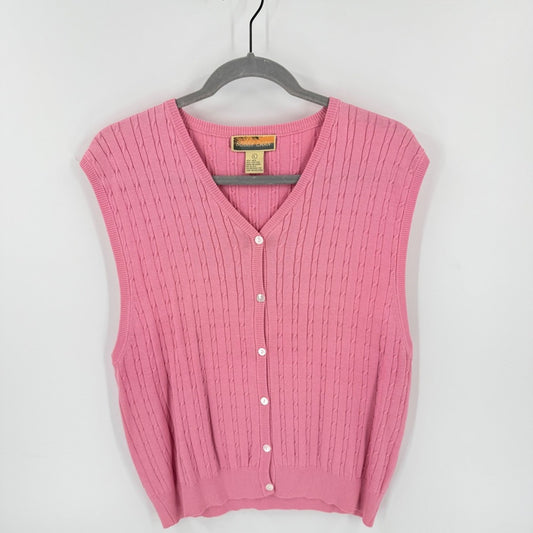 Vintage Pink Silk Blend Bobby Chan Sweater Vest Large Cable Knit Preppy Coastal