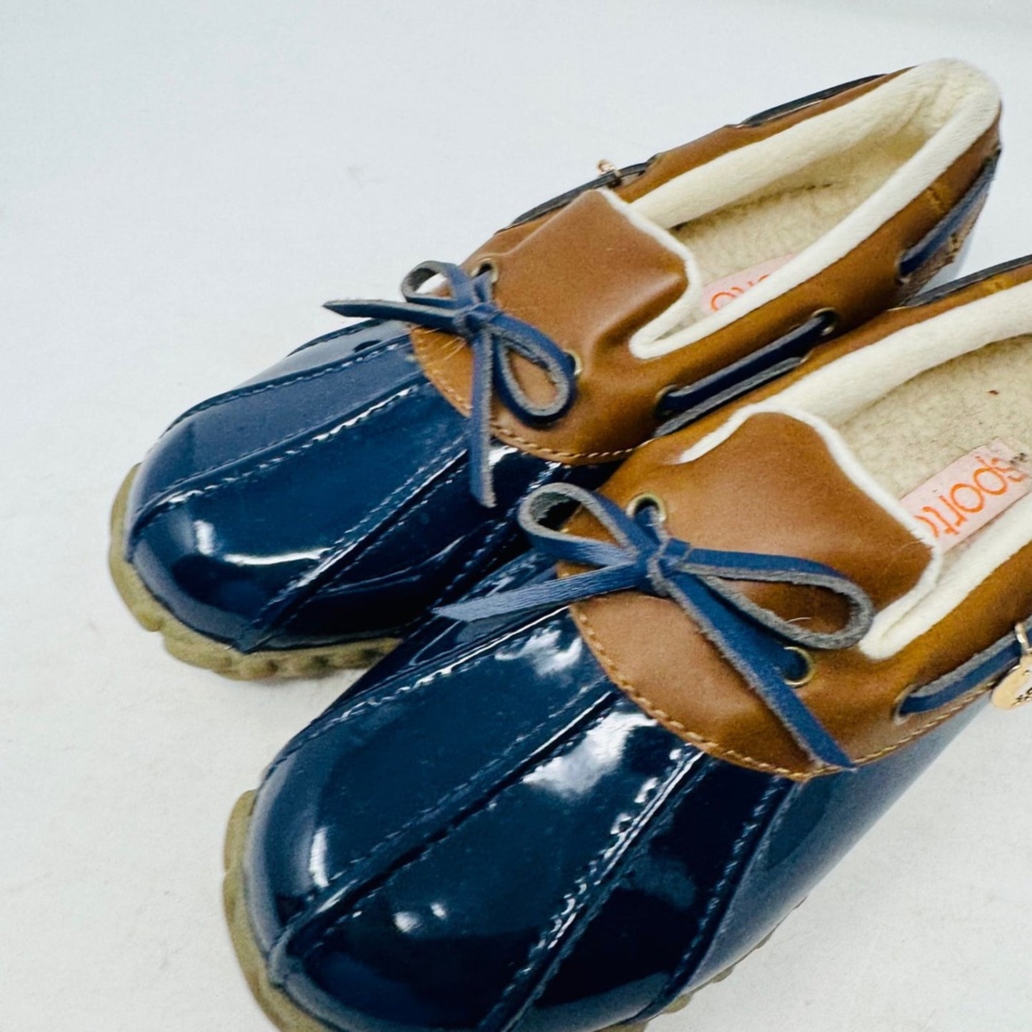 Sporto Womens Patty Duck Boots Navy Blue Brown Sherpa Lined Fisherman Size 6.5‎