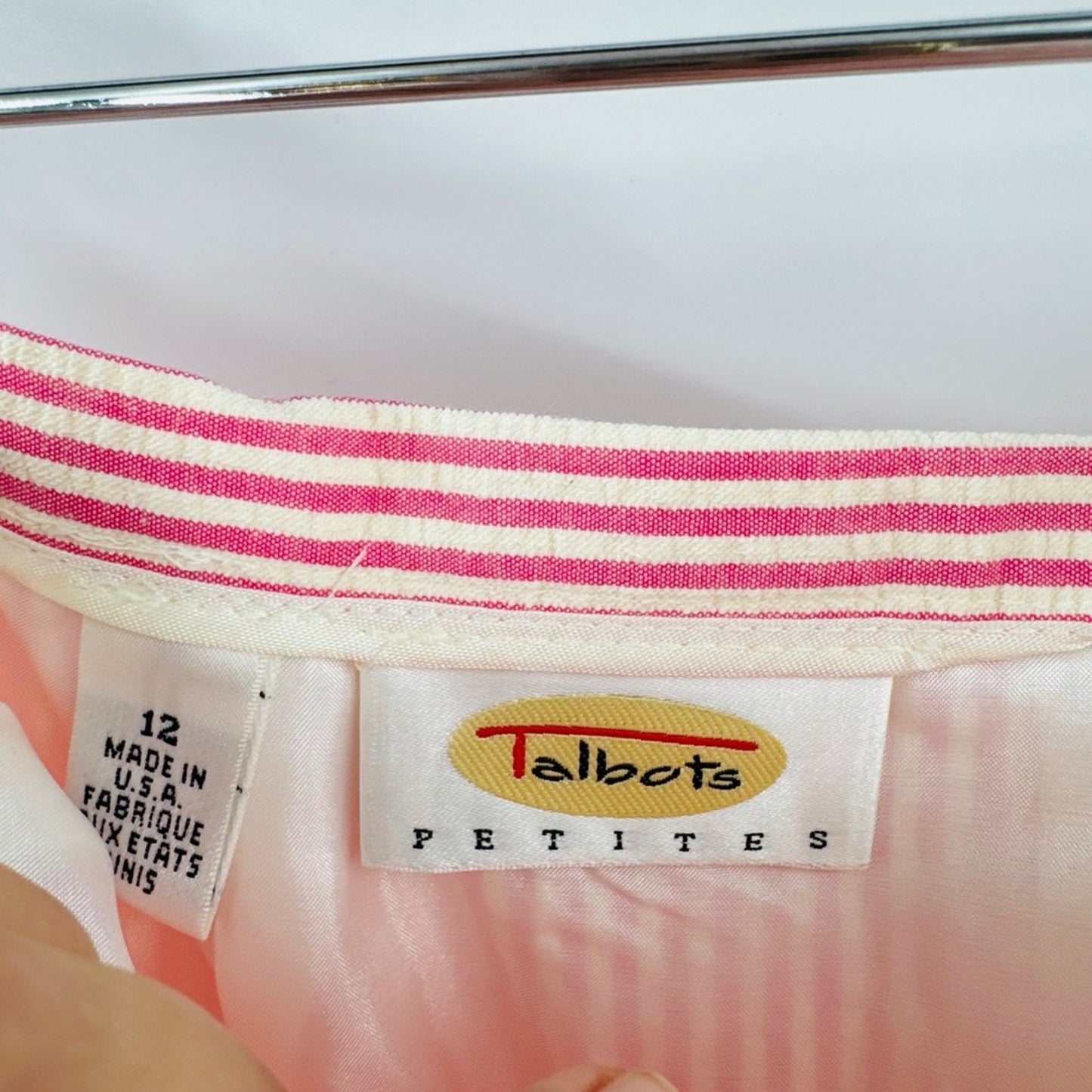 Vintage 90s Talbots Pencil Skirt Red White 12P Seersucker Striped Cotton USA