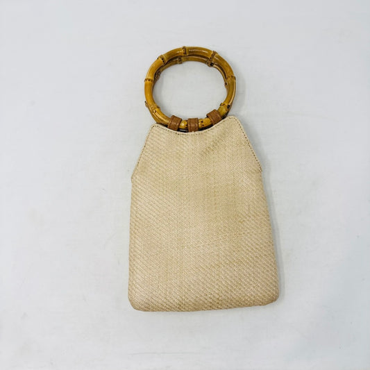Lulus Small Woven Straw Beige Handbag Bamboo Ring Handle Boho Crossbody Bag Boho