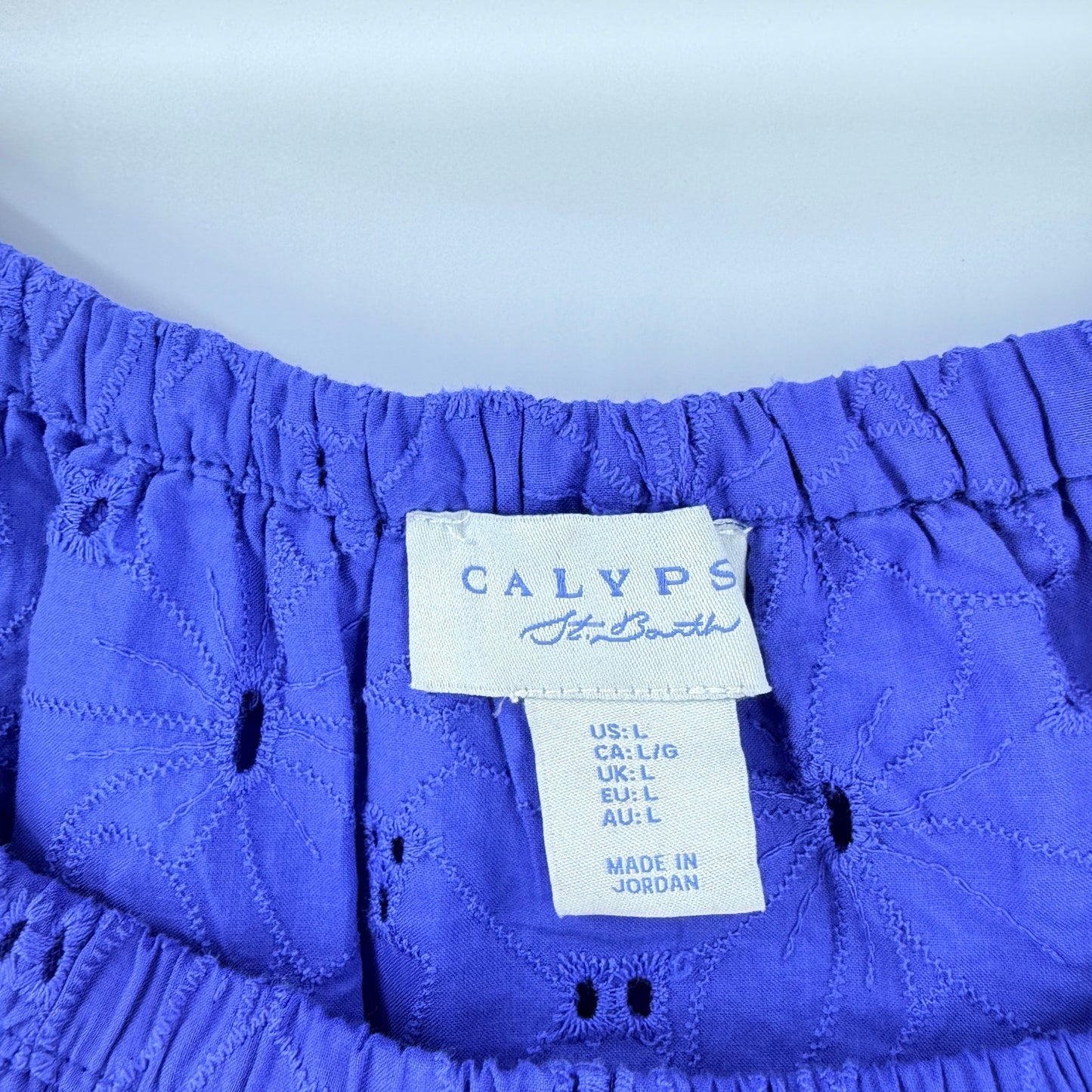 Calypso St. Barth Eyelet Off Shoulder Top Blue Size Large Boho Coastal