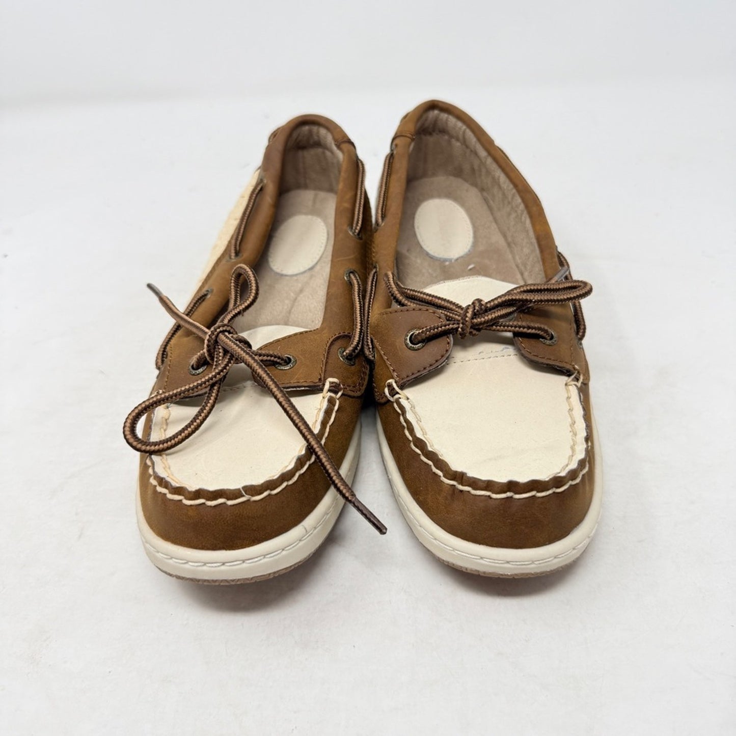 GH Bass Marlin Leather Boat Shoes Brown Ivory Lace Up Nautical Loafer Size 7.5M