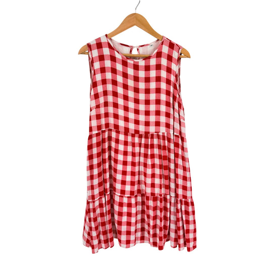 Red Gingham Tiered Dress XL Cottagecore Picnic Coastal Americana