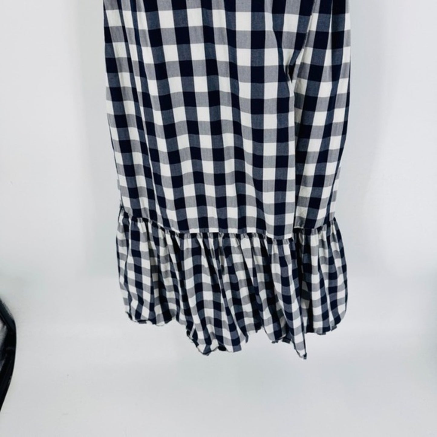 GAP Gingham Wrap Midi Dress Ruffle Hem Cotton Navy Blue White Gingham‎ Size M