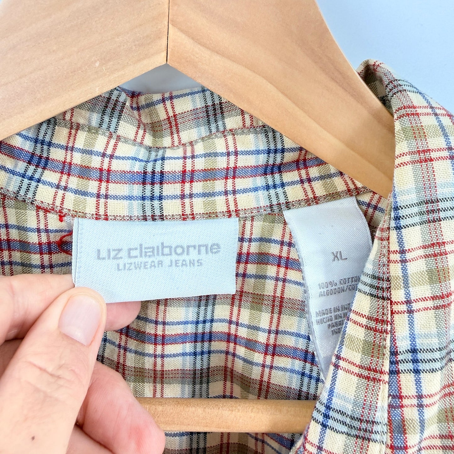 Vintage Liz Claiborne LizWear Plaid Button Front Shirt XL 100% Cotton Americana